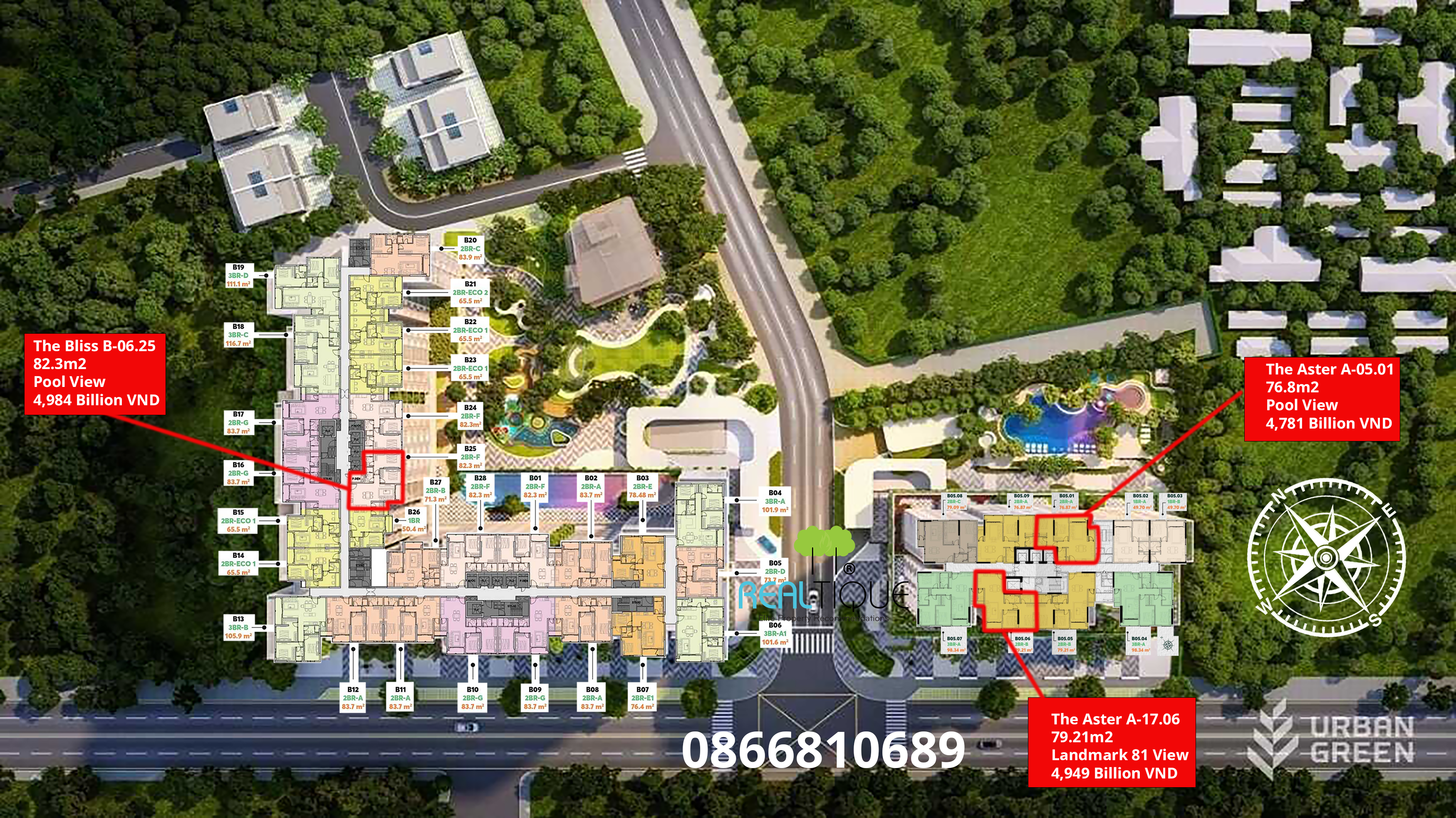 The apartments with excellent view to swimming pool & park, river, Landmark 81 at Urban Green that buyers can buy directly from the developer