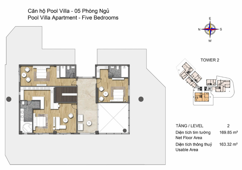 Hawaii Pool Villa apartment 5 bedrooms - 163.32m2