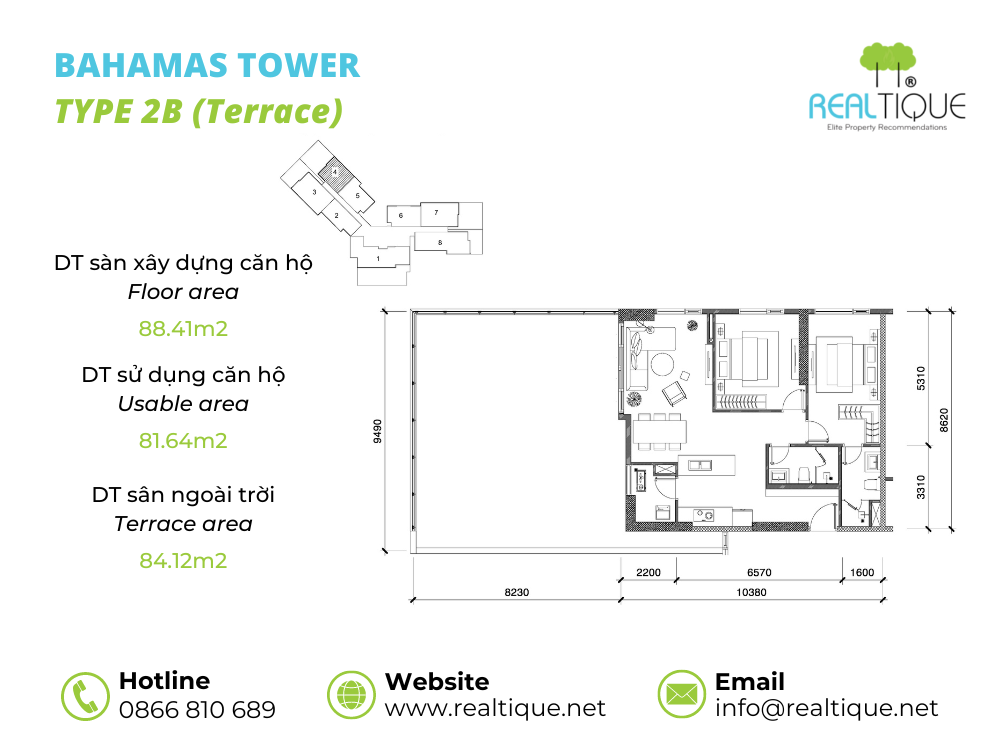 Bahamas 2 Bedrooms Apartment - 2B (Terrace)