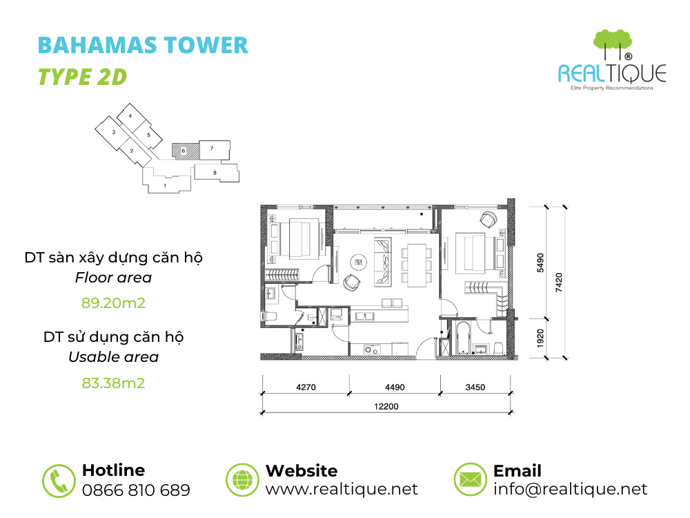 Bahamas 2 bedrooms apartment - 2D