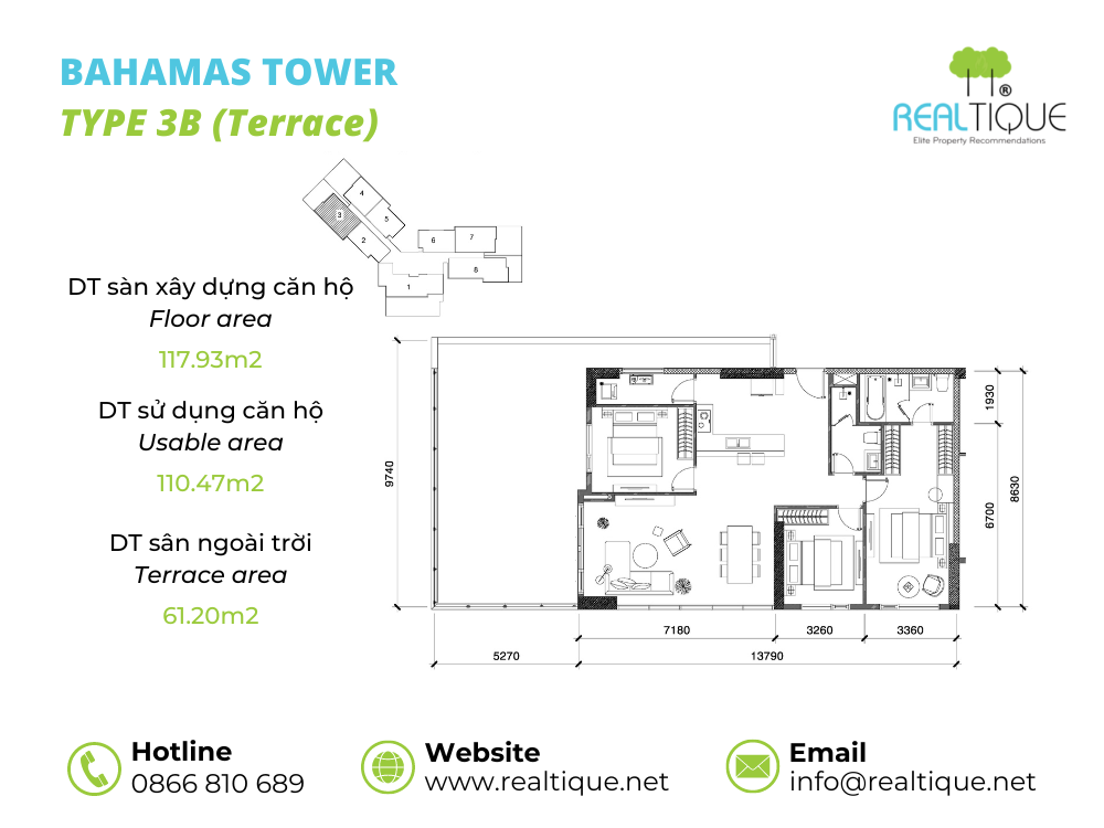 Bahamas 3 bedrooms apartment - 3B (Terrace)