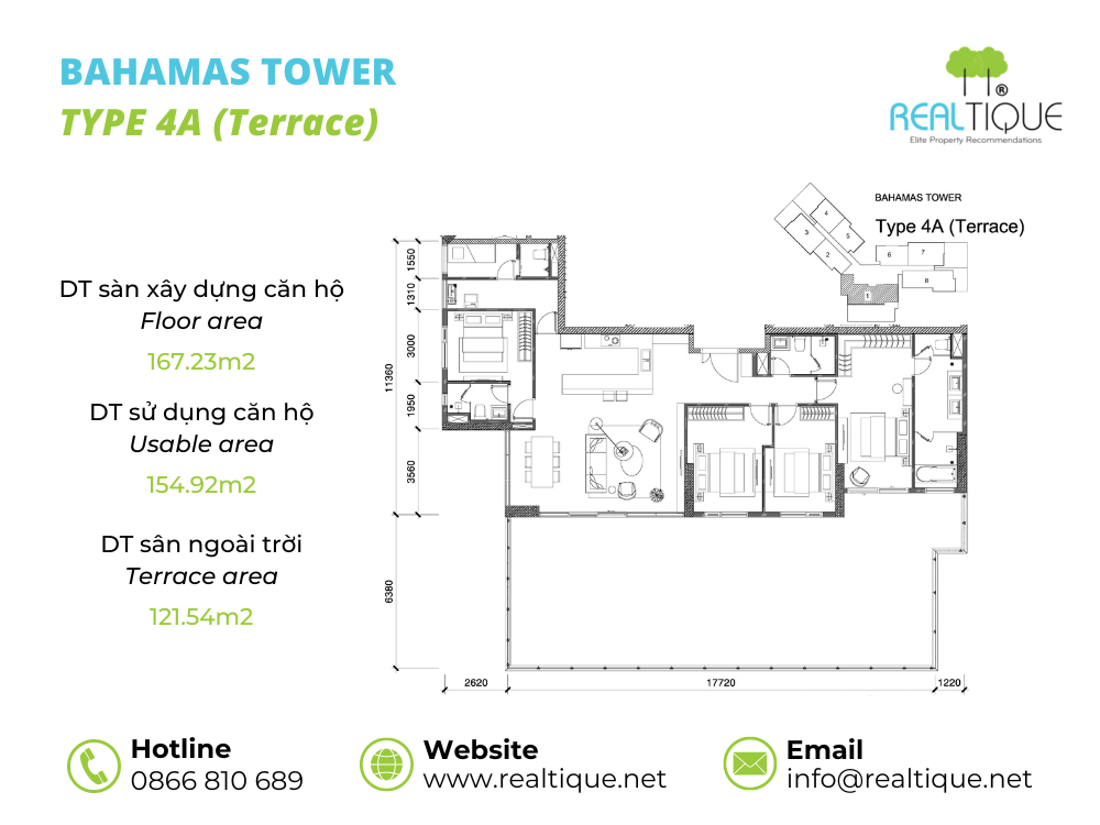 Căn hộ Bahamas 4 phòng ngủ - 4A terrace