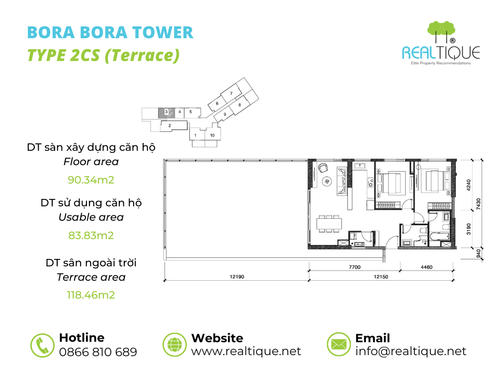 Bora Bora Apartment 2 bedrooms - 2CS (Terrace)