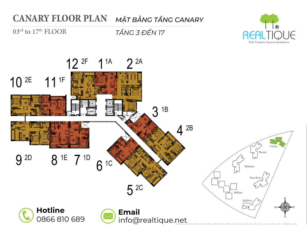 Floor plan of 3rd to 17th floor at Canary Diamond Island Tower 