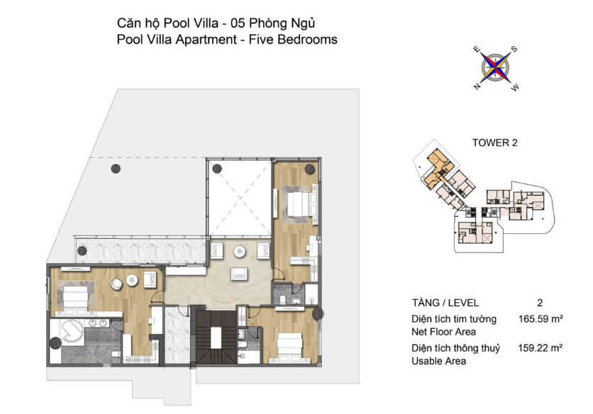 Hawaii Pool Villa apartment 5 bedrooms - 159.22m2