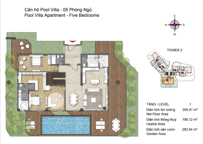 Hawaii Pool Villa apartment 5 bedrooms - 198.12m2