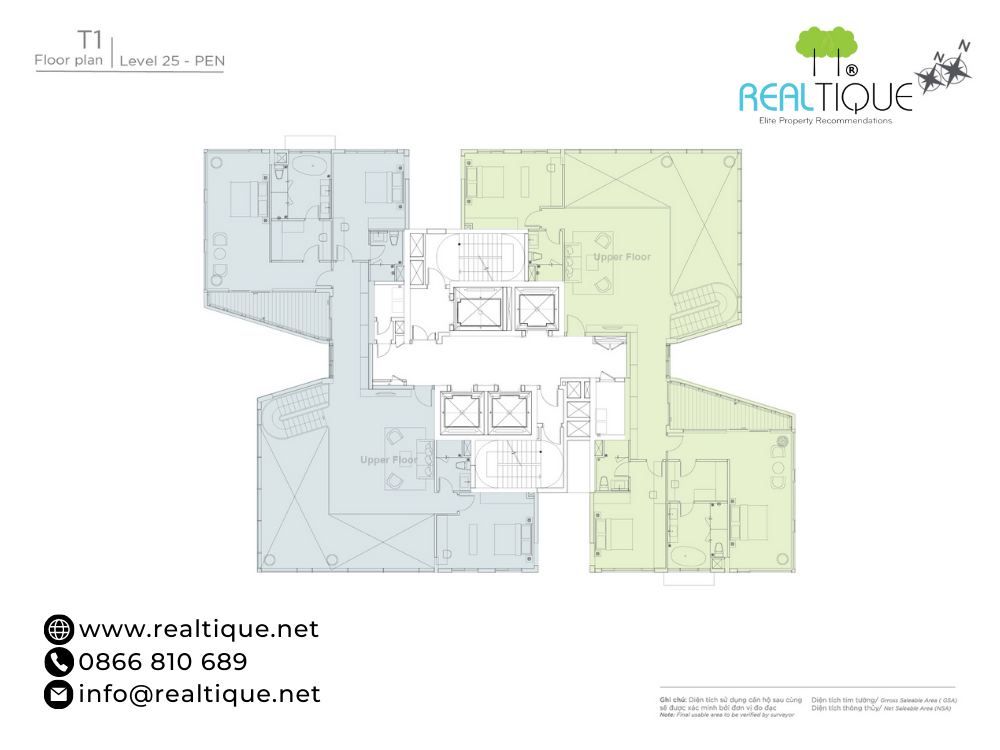 Layout tầng 24,25 Tháp T1 Thủ Thiêm Zeit River (Tầng Penthouse)