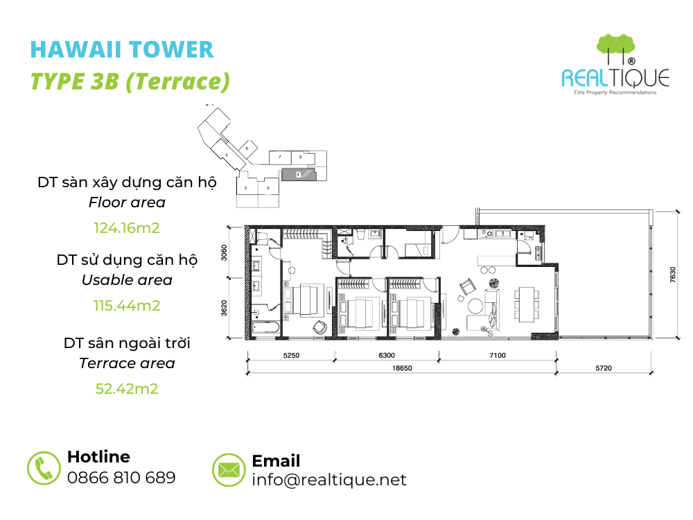 Hawaii 3 bedrooms apartment - 3B (Terrace)