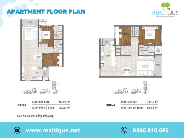 The layout of One Verandah apartment with 2 bedrooms
