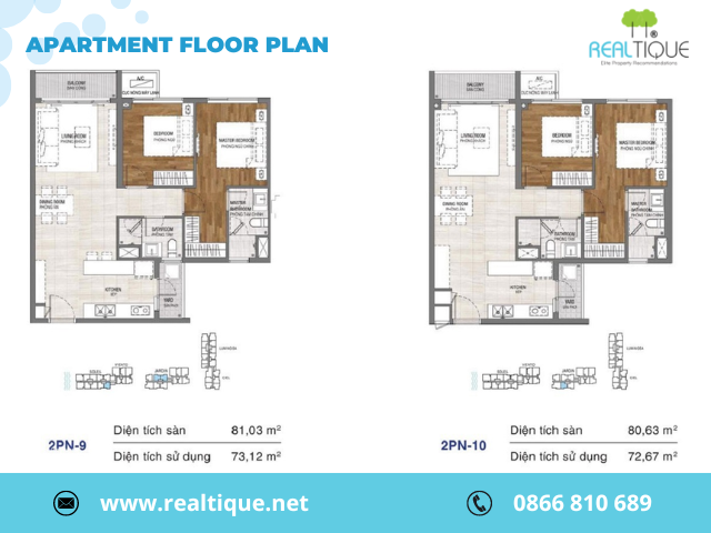 The layout of One Verandah apartment with 2 bedrooms