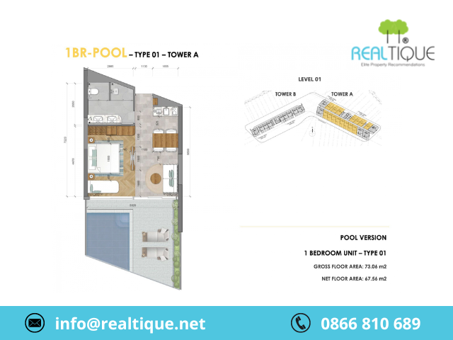 Layout 1BR - Pool - 01 tower A