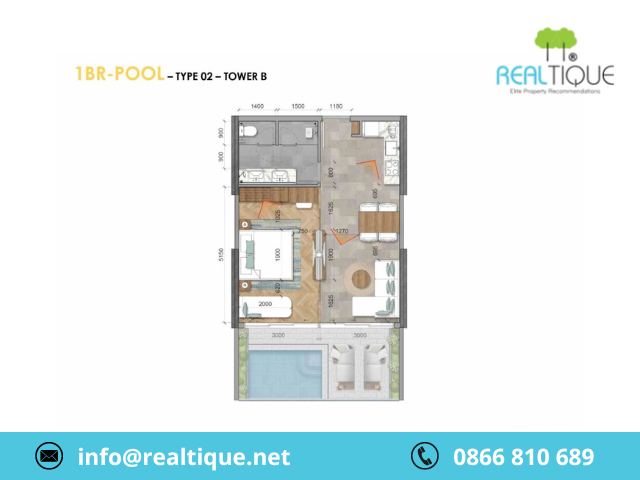 Layout 1BR - Pool - 02 tower B