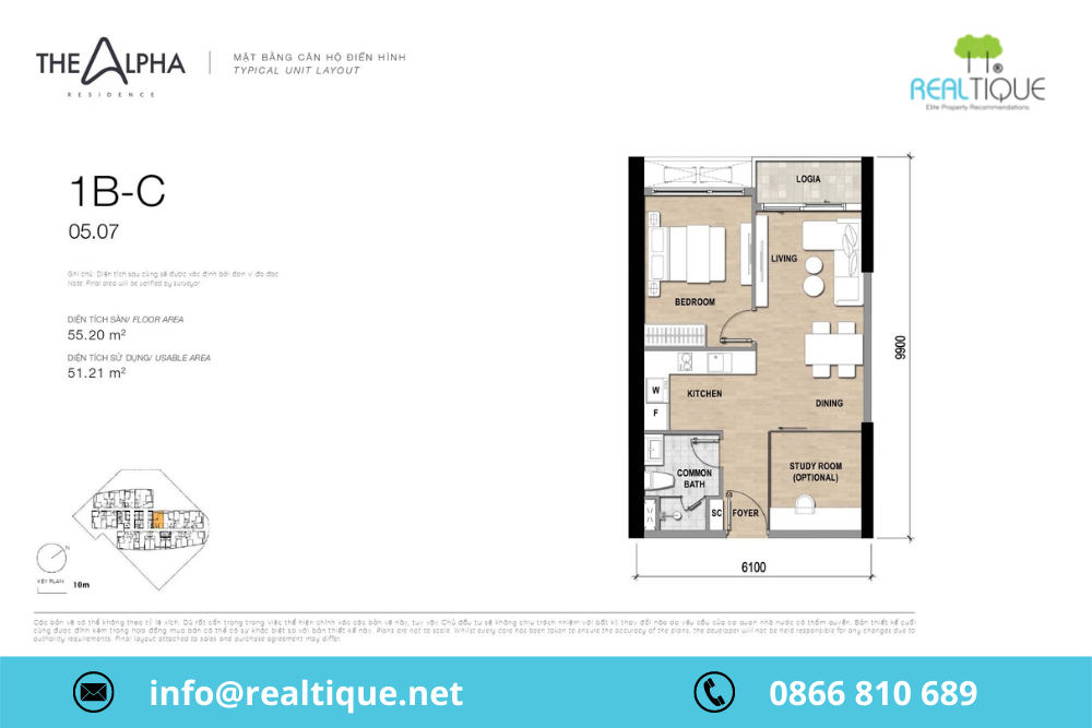 The layout of apartments 1B - C
