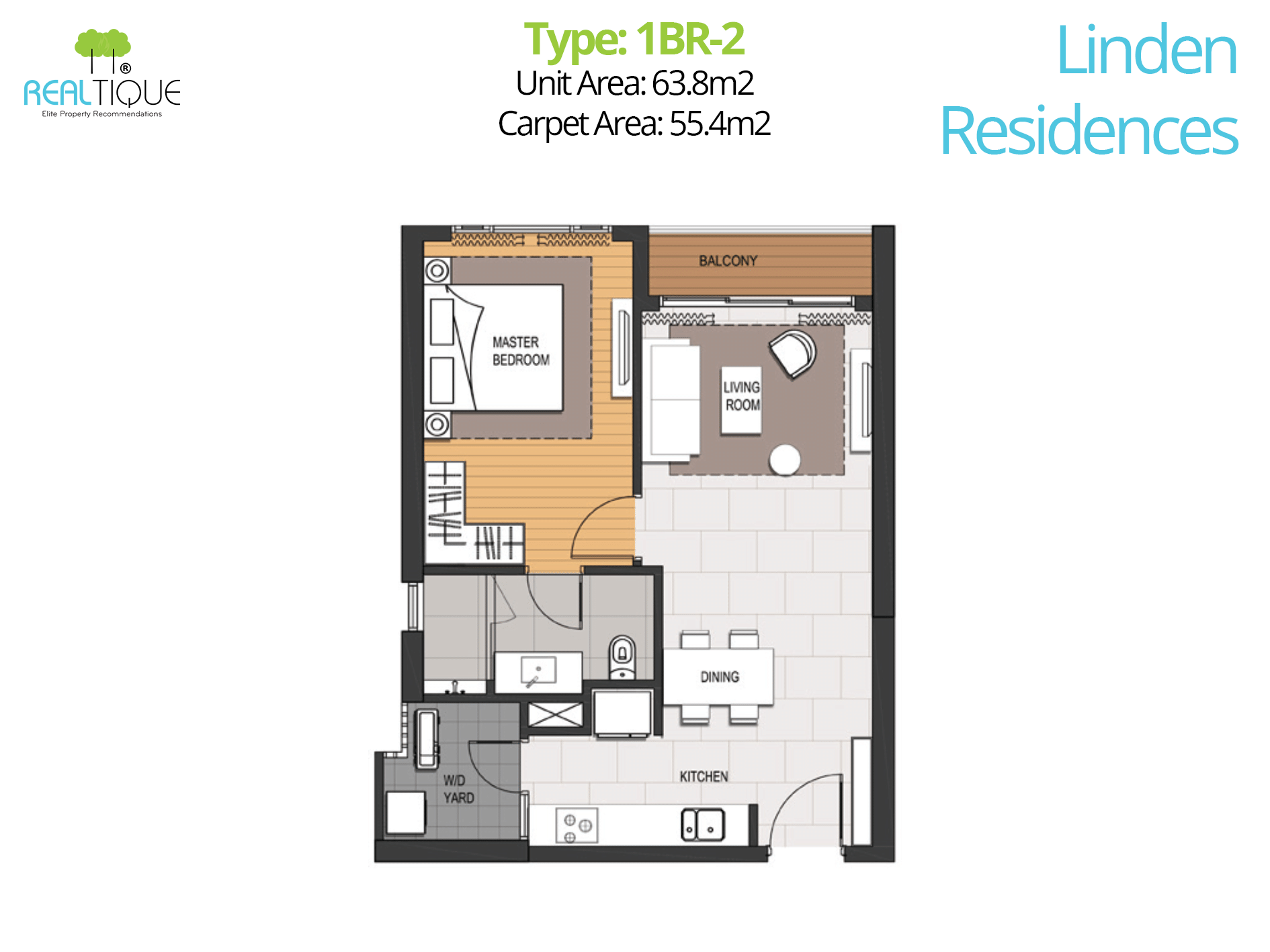 1-bedroom apartment layout in Linden Residences (MU4)
