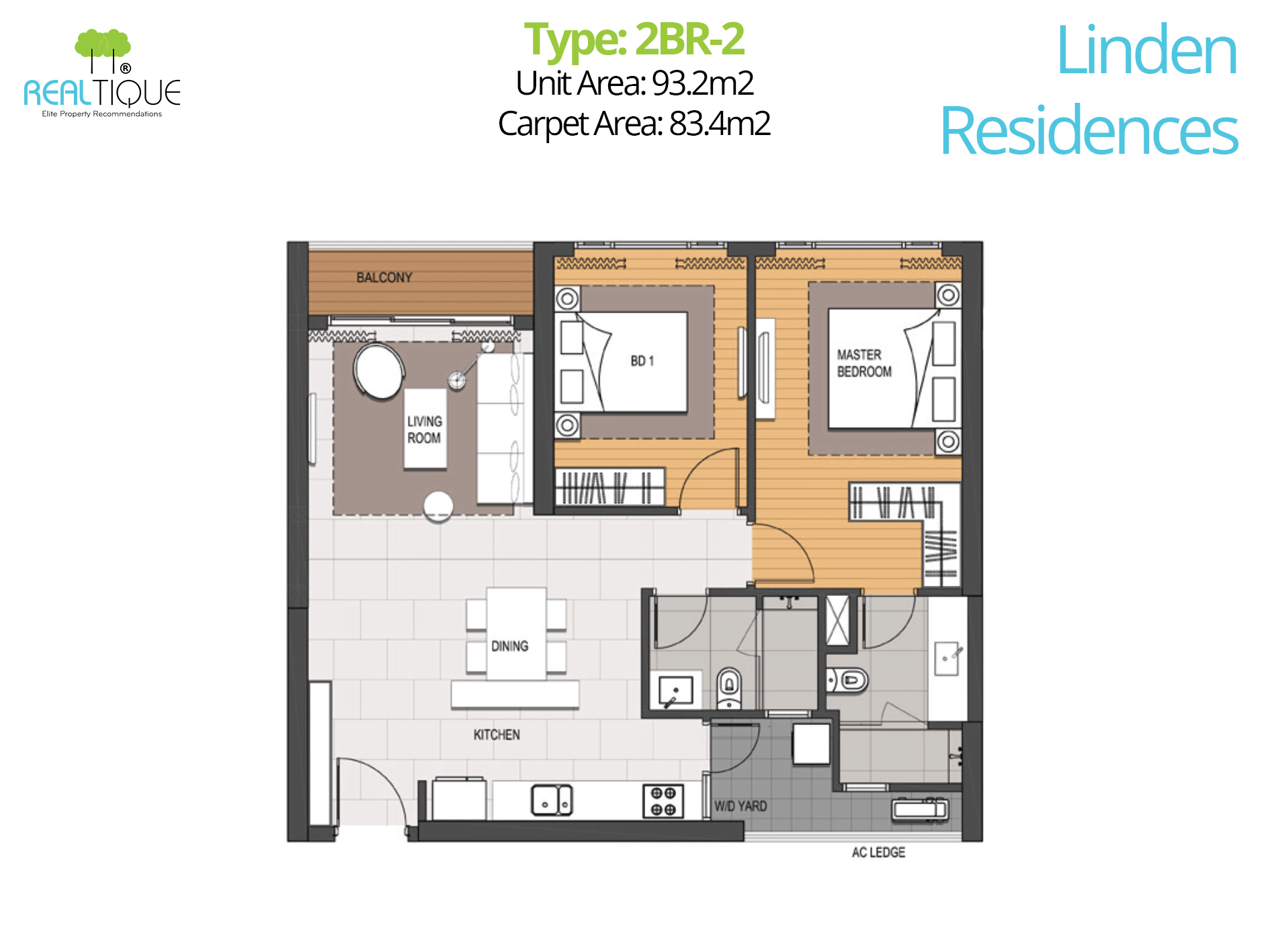2-bedroom apartment layout in Linden Residences (MU4)