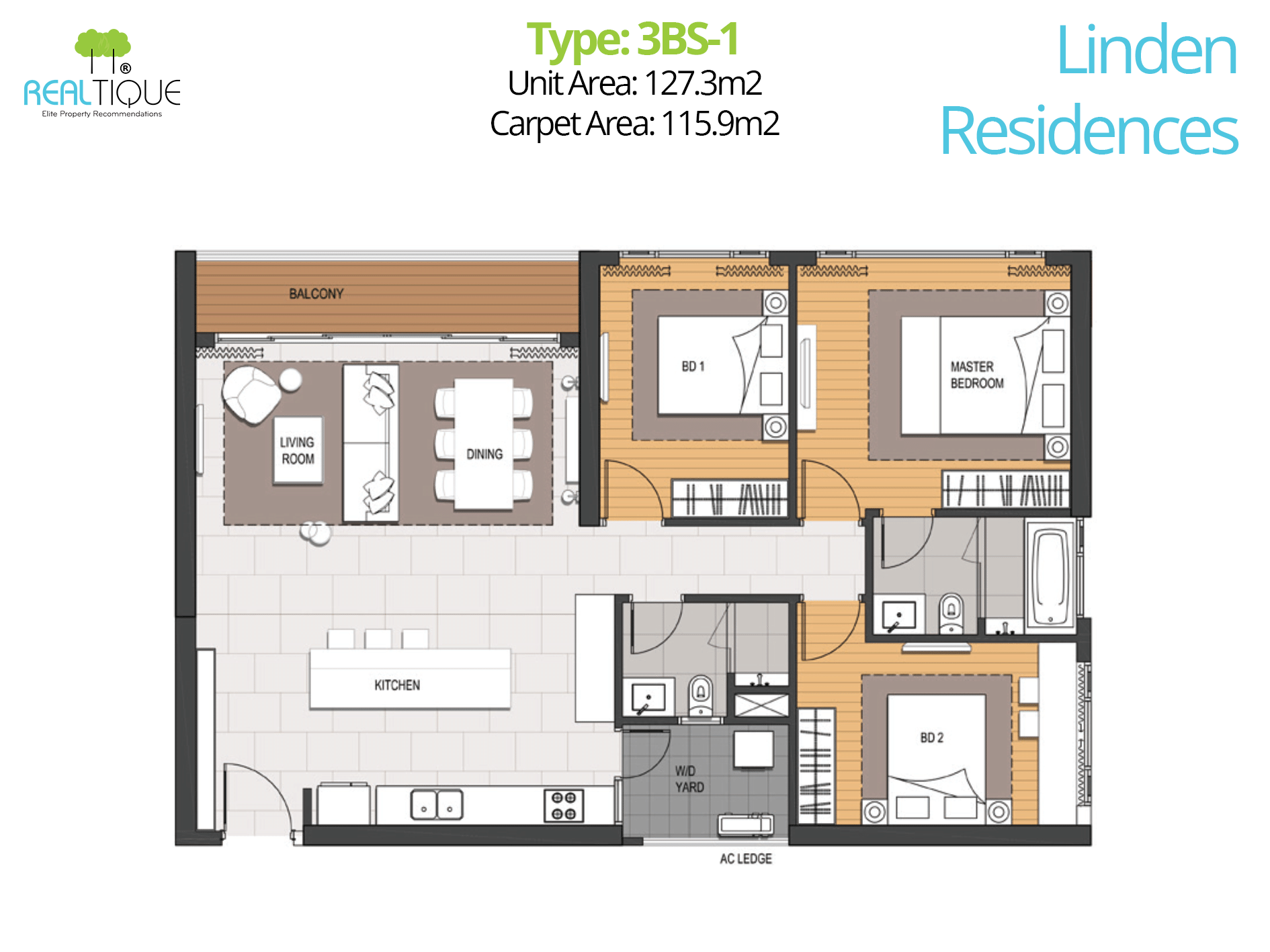3-bedroom apartment (small) in Linden Residences (MU4)