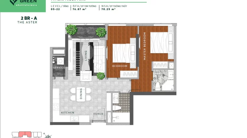 76m2, 2 Bedroom, Fully Fitted in Urban Green, Thu Duc City, Ho Chi Minh City, Vietnam