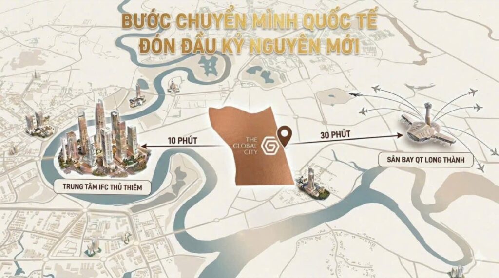 Masteri Cosmo Central connection to Thu Thiem International Financial Center and Long Thanh Airport