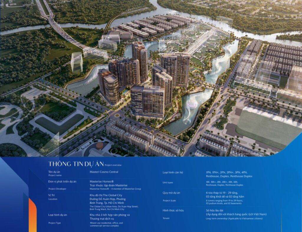 Masteri Cosmo Central The Global City project facts summary — 3 towers 19-29 floors