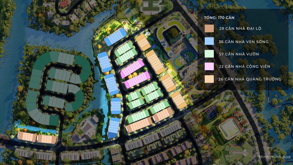 Tổng 170 căn nhà phố Phân Khu 1 — 5 mẫu | 170 townhouses Zone 1 - 5 house types