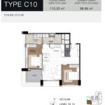 Layout căn C10 The Berkley — 2 phòng ngủ equal | C10 2BR equal-bedroom stack variant layout