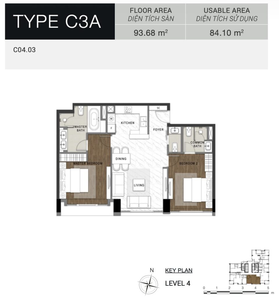 Layout căn C3A The Berkley — 2 phòng ngủ 81m² compact | C3A 2BR 81m² compact unit layout