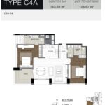 Layout căn C4A The Berkley — 2 phòng ngủ 143m² premium mirror | C4A 2BR 143m² premium variant layout