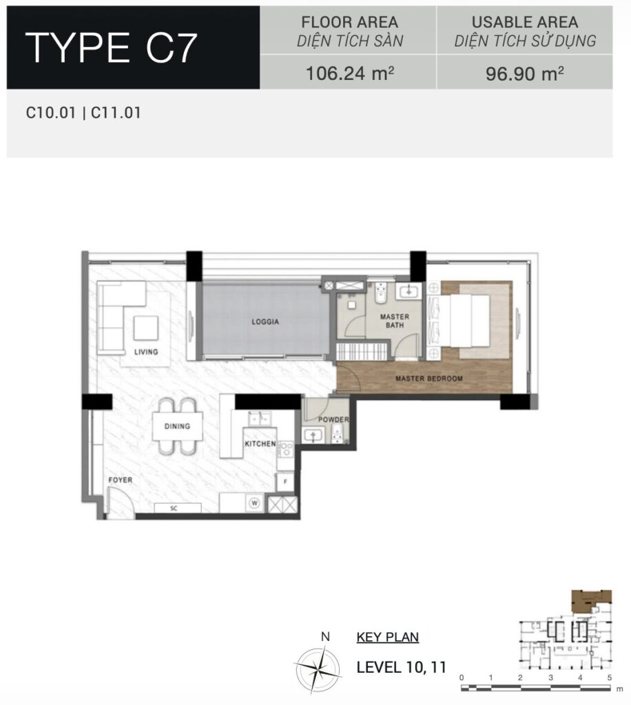 Layout căn C7 The Berkley — 1 phòng ngủ entry-level | C7 1BR entry-level layout
