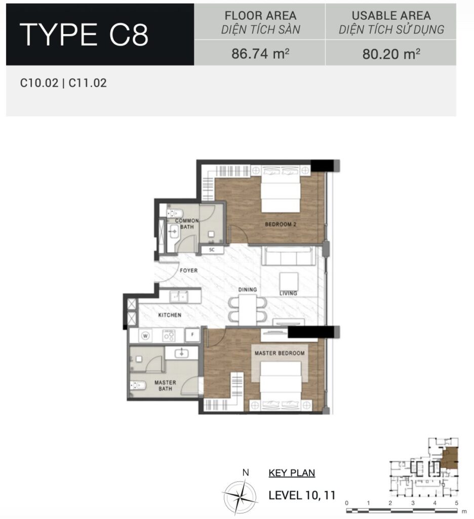 Layout căn C8 The Berkley — 2 phòng ngủ stack variant | C8 2BR stack variant layout