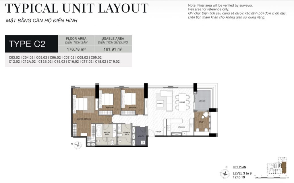 Layout Type C2 — căn hộ 3 phòng ngủ 177m² duy nhất 15 căn | Type C2 — 177m² 3-bedroom residence, only 15 units