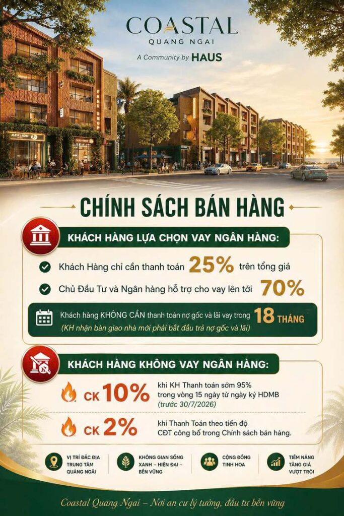 Lịch thanh toán chính sách bán hàng Haus Coastal Quảng Ngãi | Haus Coastal payment policy