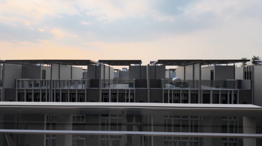 View tầng mái nhìn ra dãy nhà phố liền kề The Orchard Sycamore | Rooftop view of townhouse rows at The Orchard Sycamore