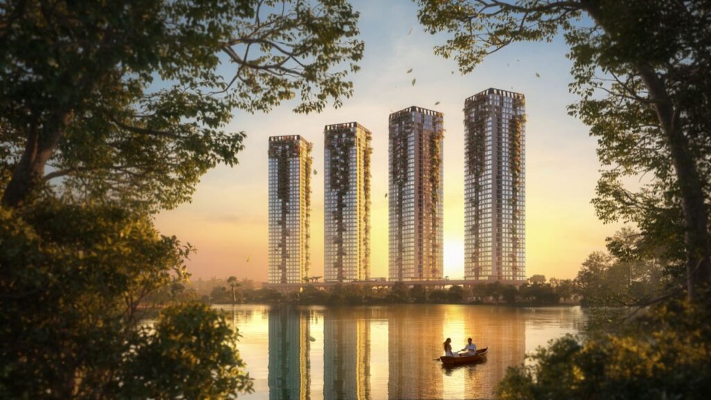 Trục căn Dualkey view hồ tầng 27-40 tháp R2 và F1 56 căn 2 mã 121.6-128.5m² và 122-128.6m² | Dualkey lake view axis levels 27-40 R2 F1 56 units