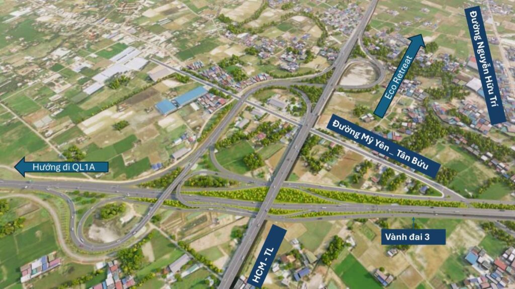 Nút giao Mỹ Yên Tân Bửu kết nối Vành Đai 3 cao tốc HCM Trung Lương đường Eco Retreat | My Yen Tan Buu interchange Ring Road 3 HCM Trung Luong expressway Eco Retreat road