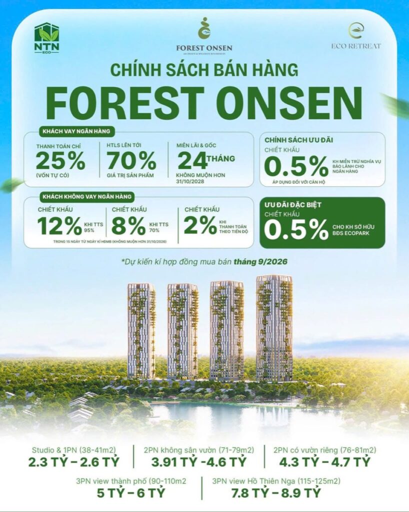 Chính sách bán hàng Forest Onsen tổng quan | Forest Onsen sales policy overview
