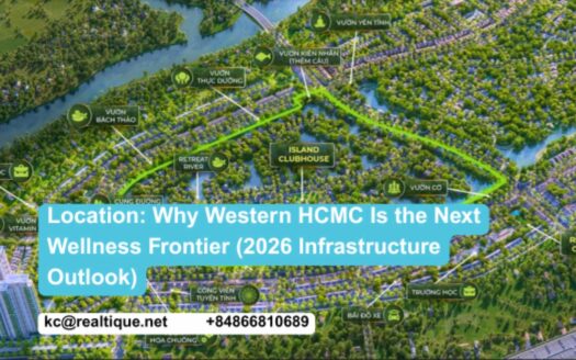 Eco Forest Onsen location Western HCMC wellness frontier 2026 infrastructure | Vị trí Eco Forest Onsen tâm Eco Retreat 220ha hạ tầng phía Tây Sài Gòn