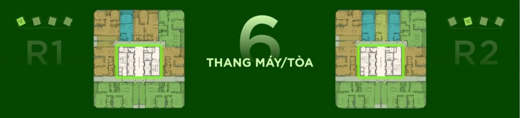 Mặt bằng tầng điển hình tháp R1 R2 với 6 thang máy mỗi tòa Eco Forest Onsen | Typical floor plan R1 R2 towers with 6 elevators per tower Eco Forest Onsen