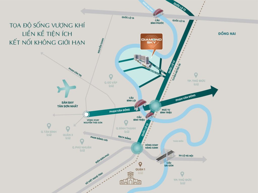 Bản đồ vị trí Diamond Sky bán đảo 3 mặt sông | Diamond Sky 3-side river peninsula location map