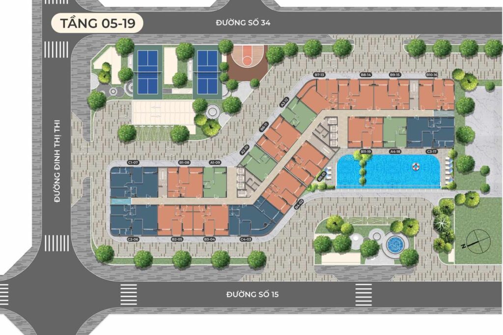 Mặt bằng tầng điển hình 5-19 Diamond Sky | Diamond Sky typical floor 5-19