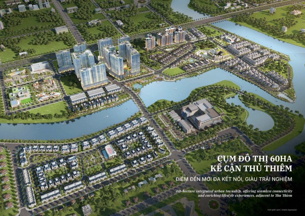 Toàn cảnh cụm đô thị Gladia by The Waters 60ha kế Thủ Thiêm | Gladia by The Waters 60ha township aerial next to Thu Thiem