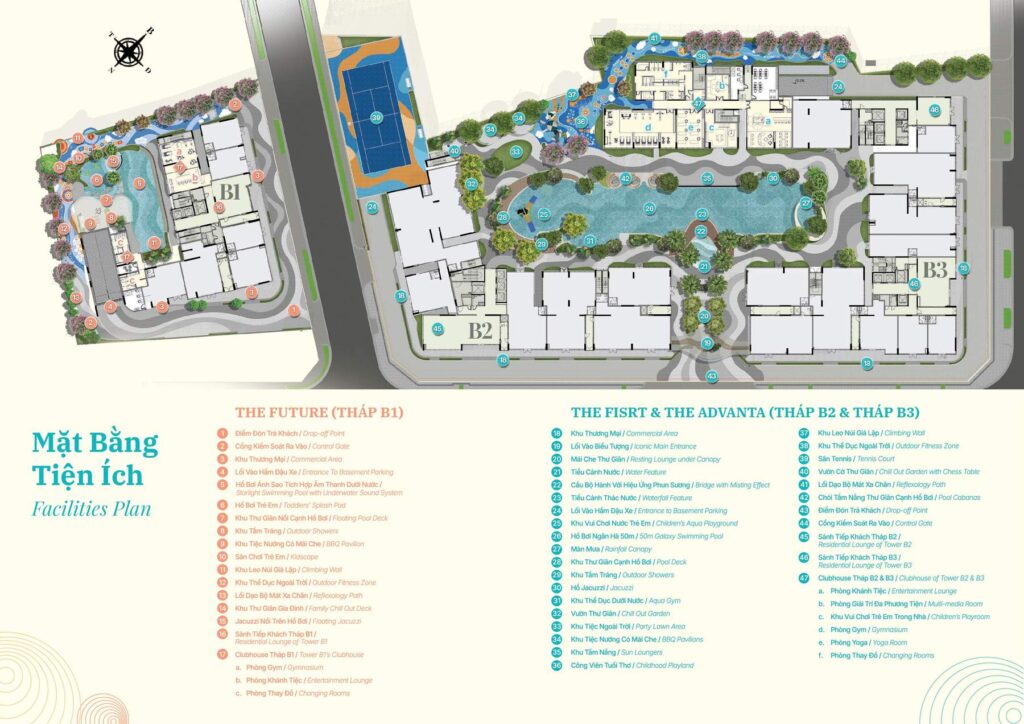 Tổng mặt bằng hệ 60+ tiện ích Gladia Heights | Gladia Heights 60+ amenities master site plan