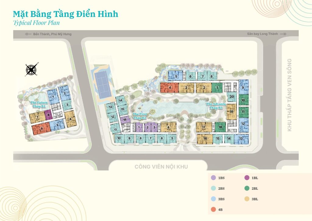 Tổng mặt bằng ba tháp B1 B2 B3 Gladia Heights | Gladia Heights three-tower B1 B2 B3 site plan