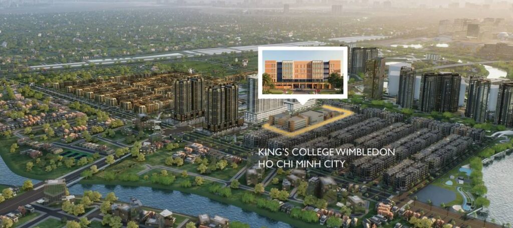 Vị trí King's College Wimbledon HCMC trong The Global City Thủ Đức — kề bên các phân khu Masteri Cosmo Central Terra Tropical | King's College Wimbledon HCMC location pinpoint in The Global City near Masteri Cosmo Central