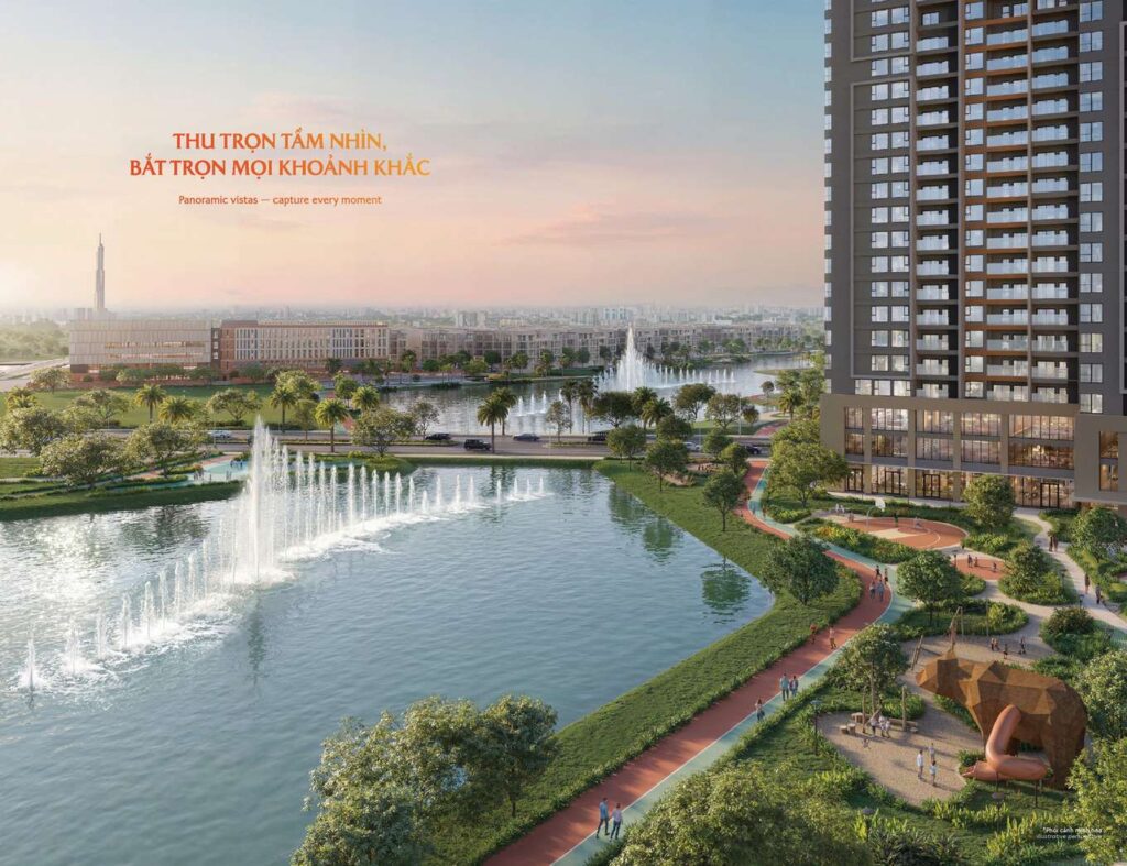 Tầm nhìn panorama Nexus Zone hướng Landmark 81 và kênh nhạc nước | Nexus Zone panoramic vista Landmark 81