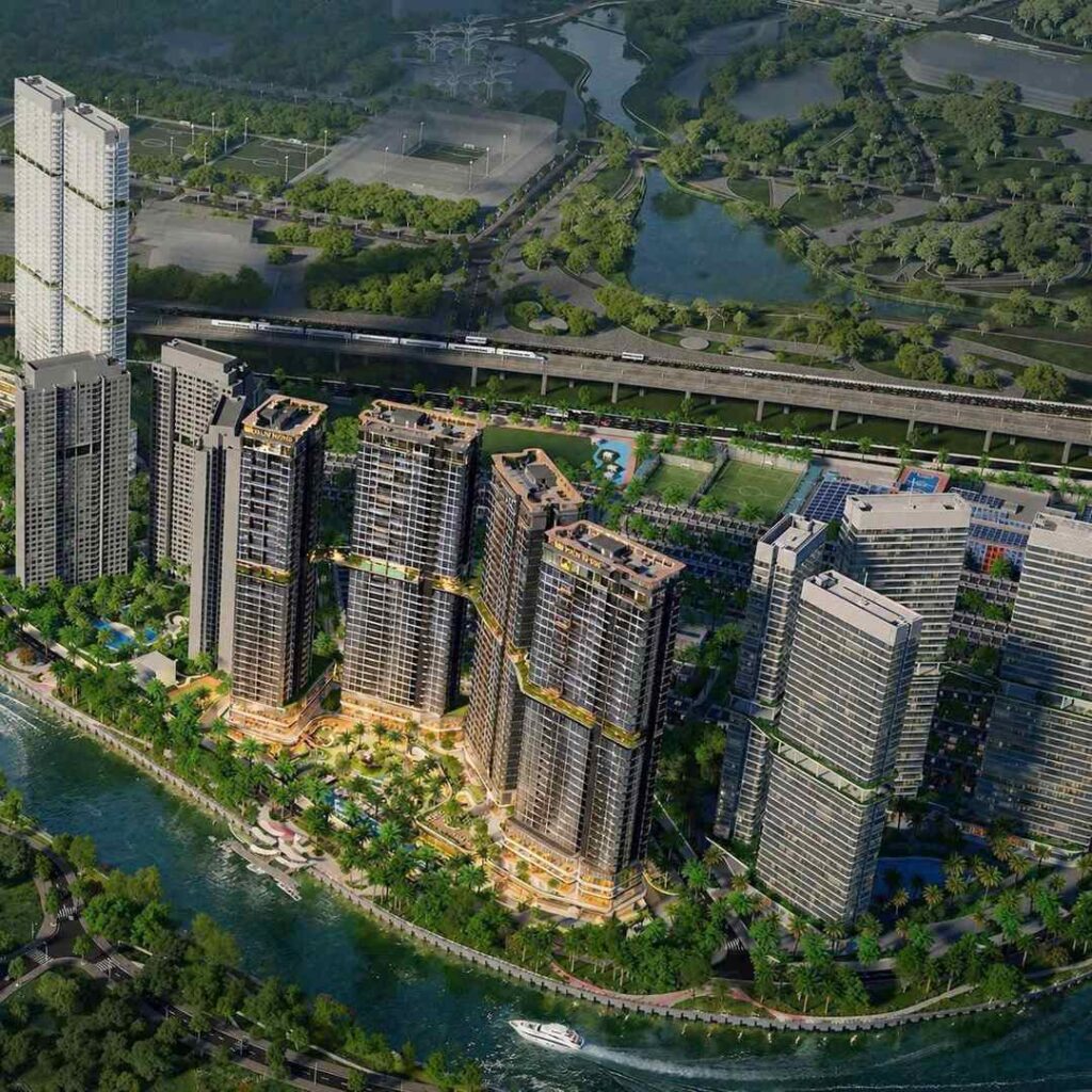Phối cảnh phân khu Palm River ven sông — phân khu cuối Palm City | Palm River riverfront subdivision render — final phase of Palm City