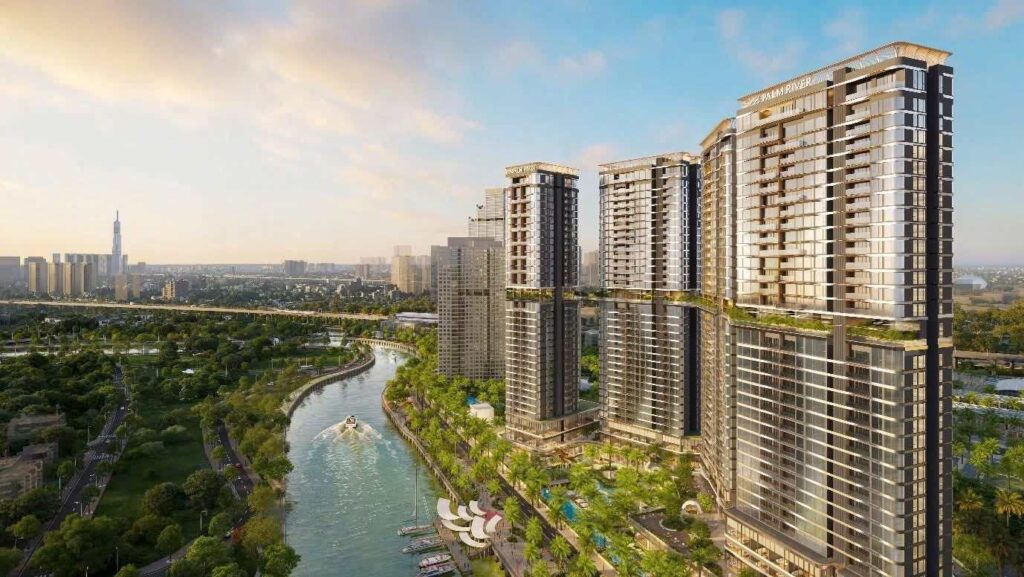 Tầm nhìn căn hộ Palm River hướng sông và trung tâm Sài Gòn | Palm River apartment river and city skyline view