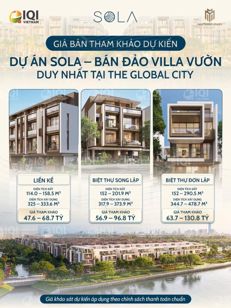 Bảng giá tham khảo dự kiến bán đảo Sola: liên kế 47,6-68,7 tỷ, song lập 56,9-96,8 tỷ, đơn lập 63,7-130,8 tỷ | Sola Peninsula indicative price range