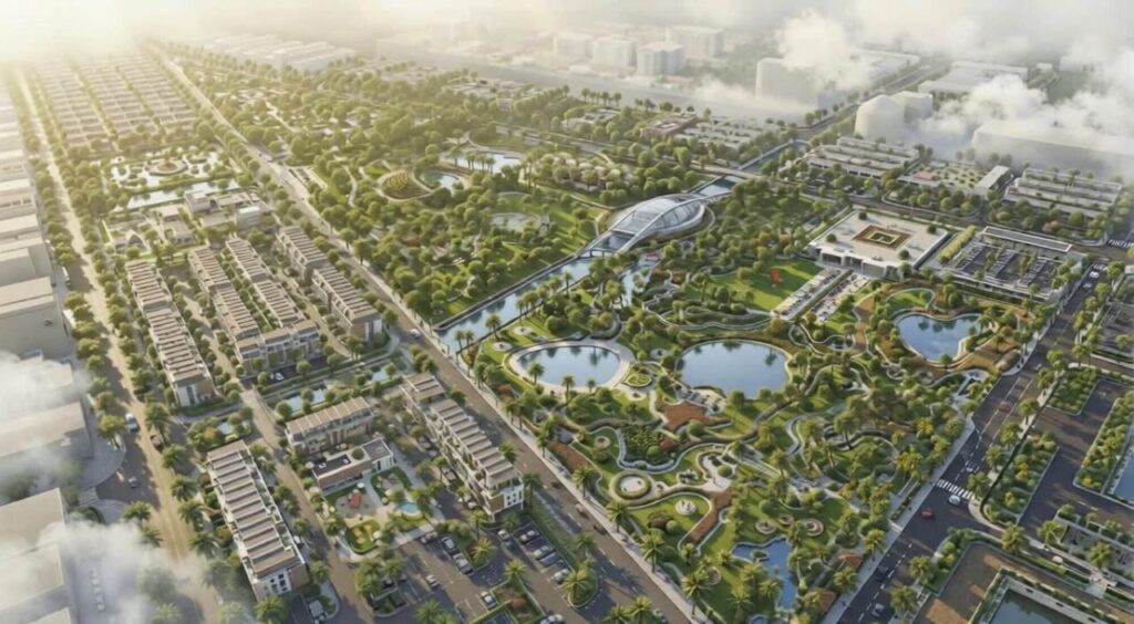 Vinhomes Saigon Park — Phối cảnh tổng thể công viên trung tâm | Vinhomes Saigon Park central park masterplan aerial