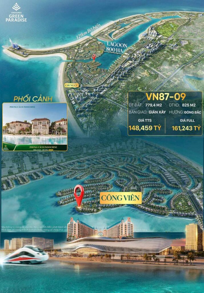 Mặt bằng căn đơn lập rẻ quạt VN87-09 Vinhomes Green Paradise Cần Giờ | Fan-shaped detached villa layout VN87-09 Vinhomes Green Paradise Can Gio