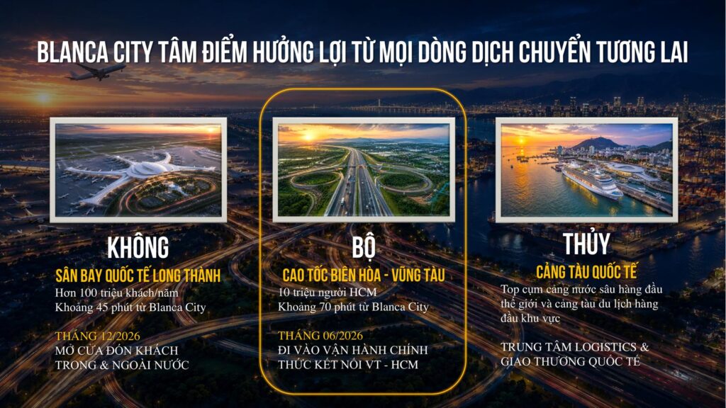 Blanca City kết nối 3 tuyến không thủy bộ | Blanca City air, sea and road connectivity